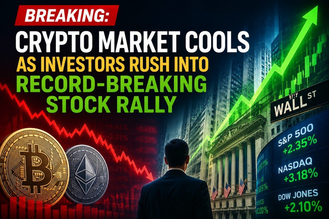 BREAKING: Crypto Market Cools as Investors Rush Into Record-Breaking Stock Rally